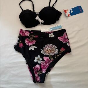 NWT- sun&sea black top , and CUPSHE Floral High-Waisted Bikini.